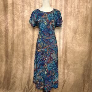 Vintage 90s Paisley Butterfly Print Maxi Dress Multicolor Bohemian Psychedelic